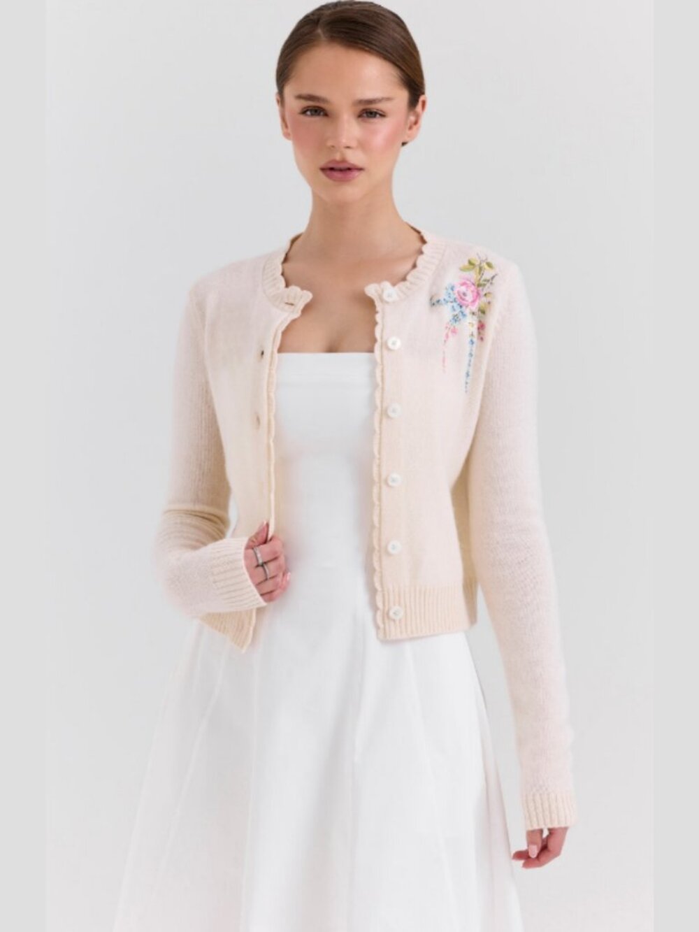 House of CB Anjou Cream Floral Lambswool Embroidered Cardigan - Picture 5 of 5